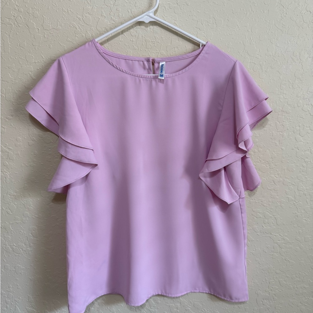 Chic Ruffle Sleeve Blouse in Soft Pink